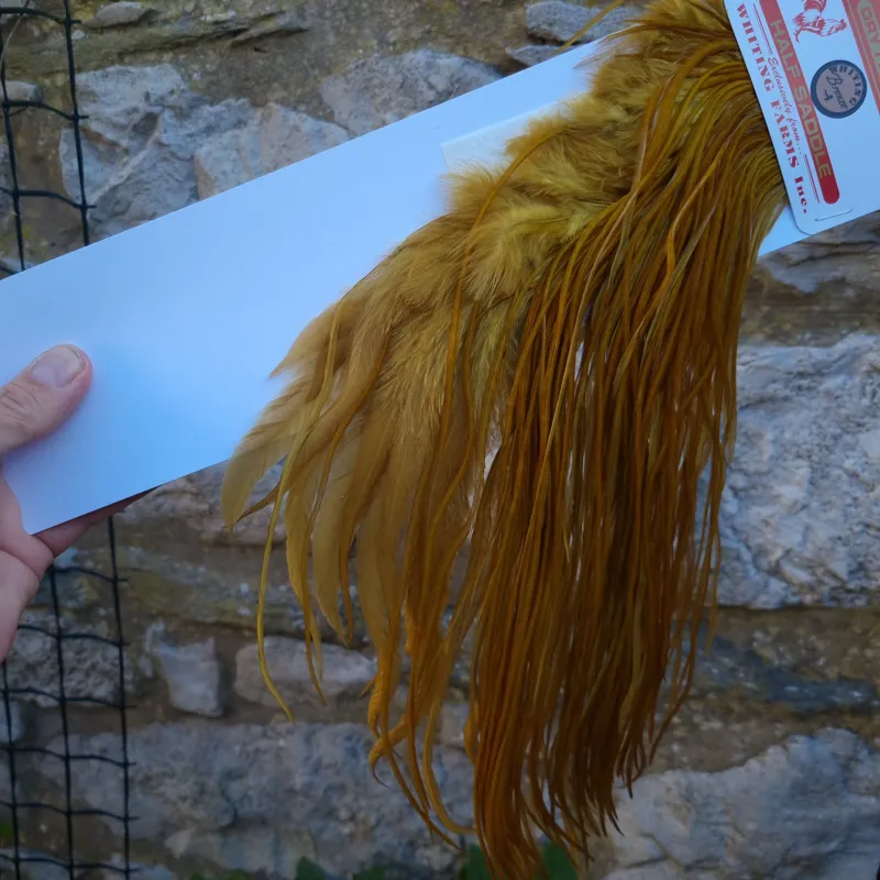 Whiting 1/2 BRONZE Grade Dry Fly Rooster Saddle in Golden Olive-3